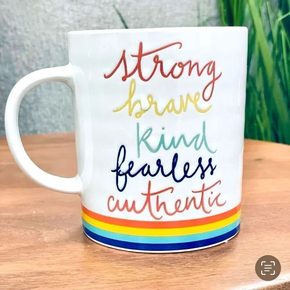 NWT Gorgeous Prima Design Rainbow Pride Strong Brave Kind Fearless Authentic Mug